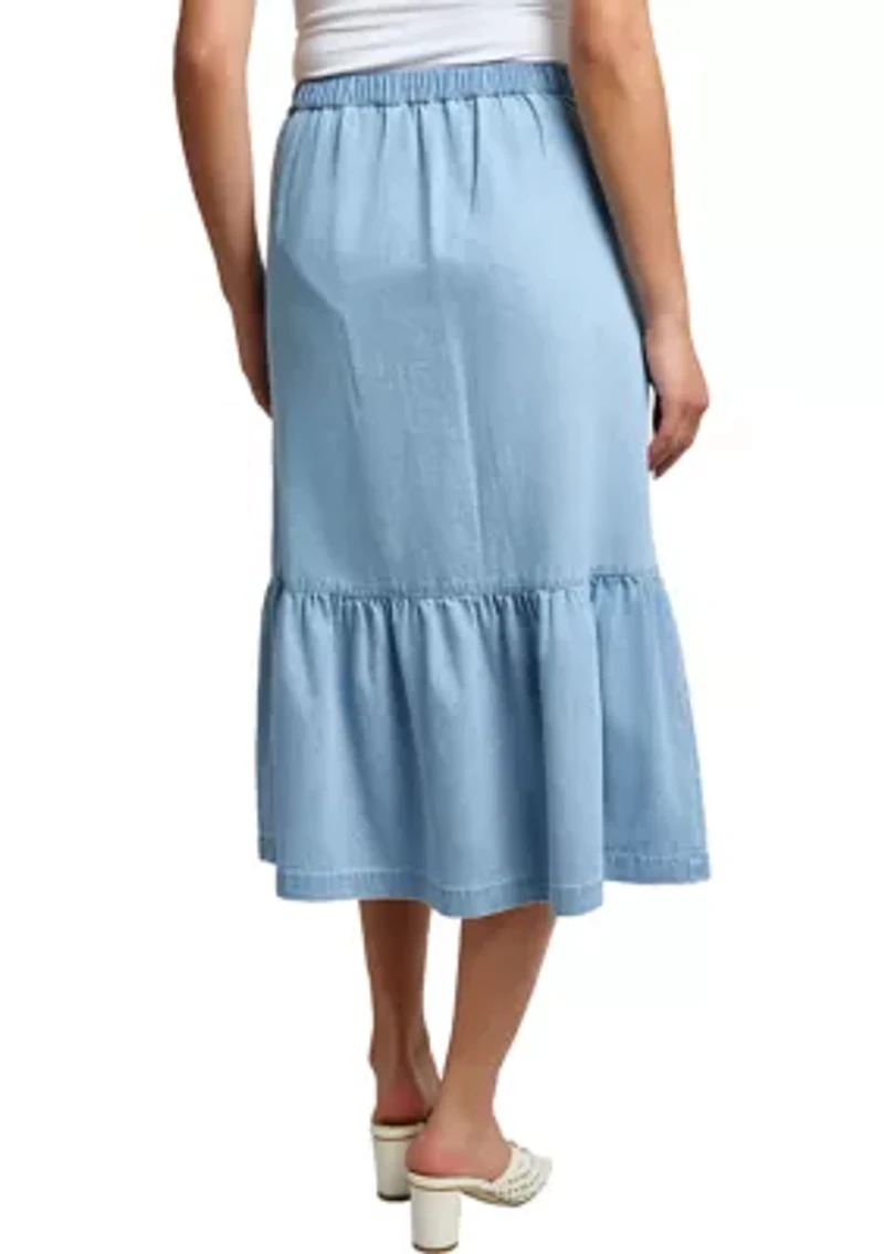 Petite Tiered Button Up Skirt