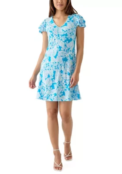 Women's Flutter Sleeve Printed Swing Dress