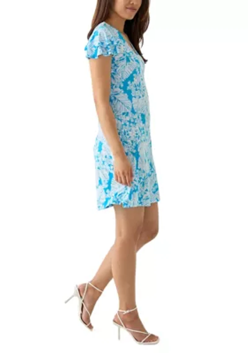 Women's Flutter Sleeve Printed Swing Dress