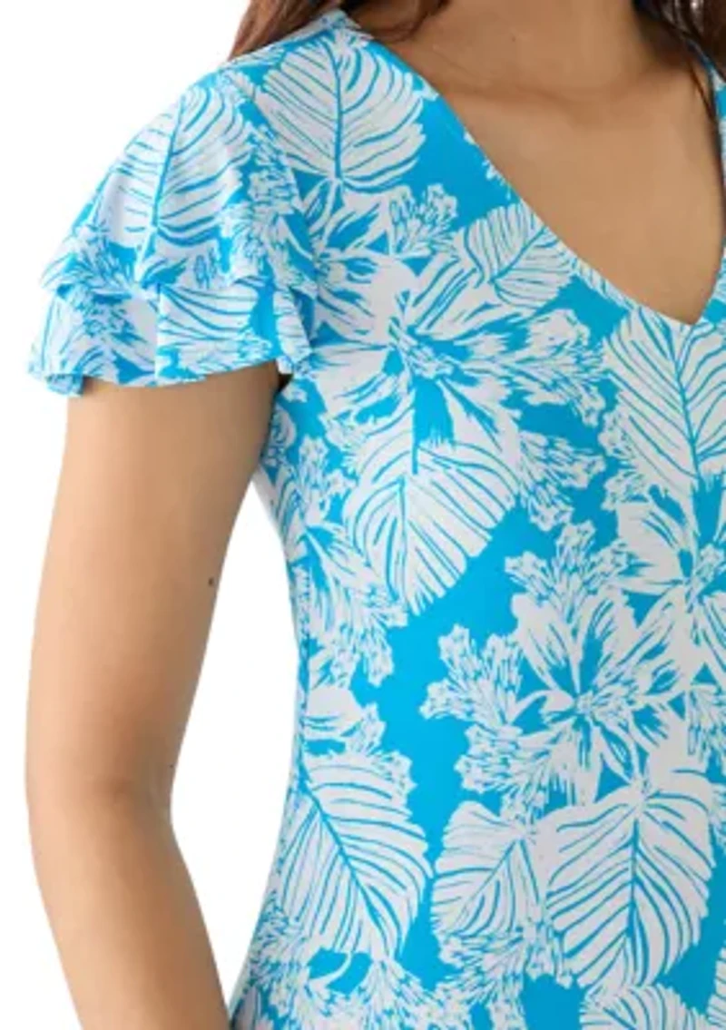Women's Flutter Sleeve Printed Swing Dress