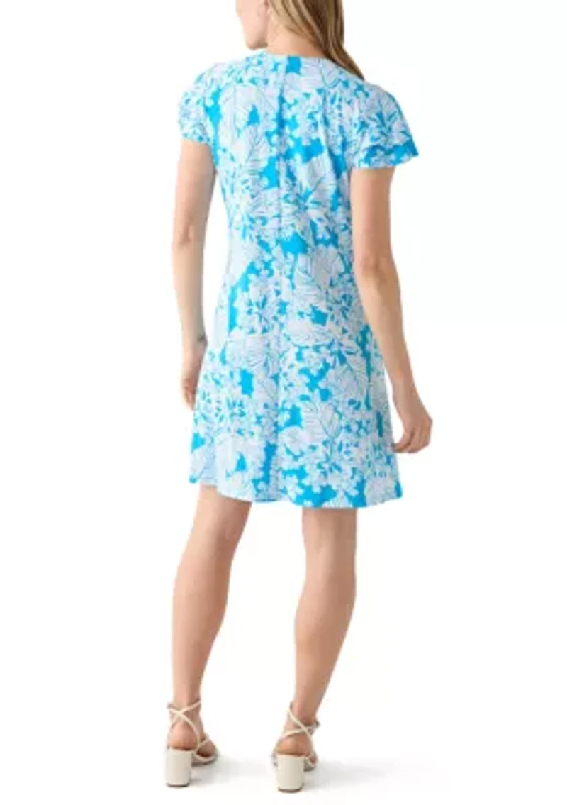 Petite Tropical Print Flutter Sleeve Mini Dress