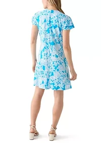 Petite Tropical Print Flutter Sleeve Mini Dress