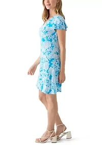 Petite Tropical Print Flutter Sleeve Mini Dress