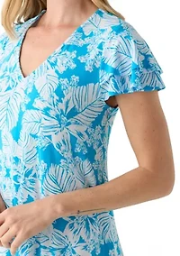 Petite Tropical Print Flutter Sleeve Mini Dress