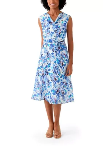Women's Printed Cowl Neck Midi Dress