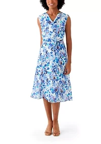 Women's Printed Cowl Neck Midi Dress