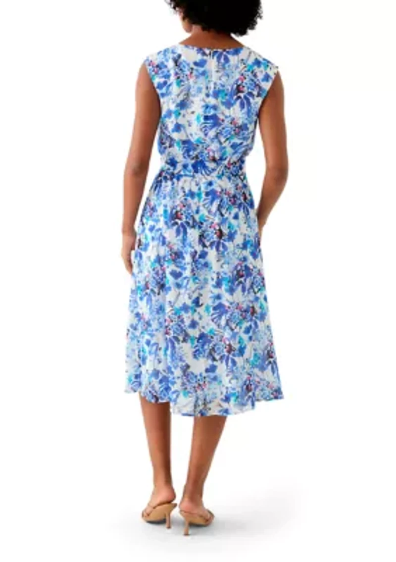 Women's Printed Cowl Neck Midi Dress