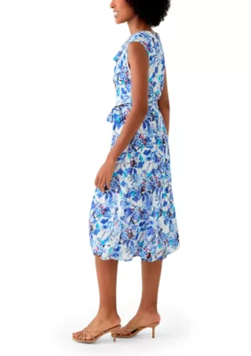 Women's Printed Cowl Neck Midi Dress