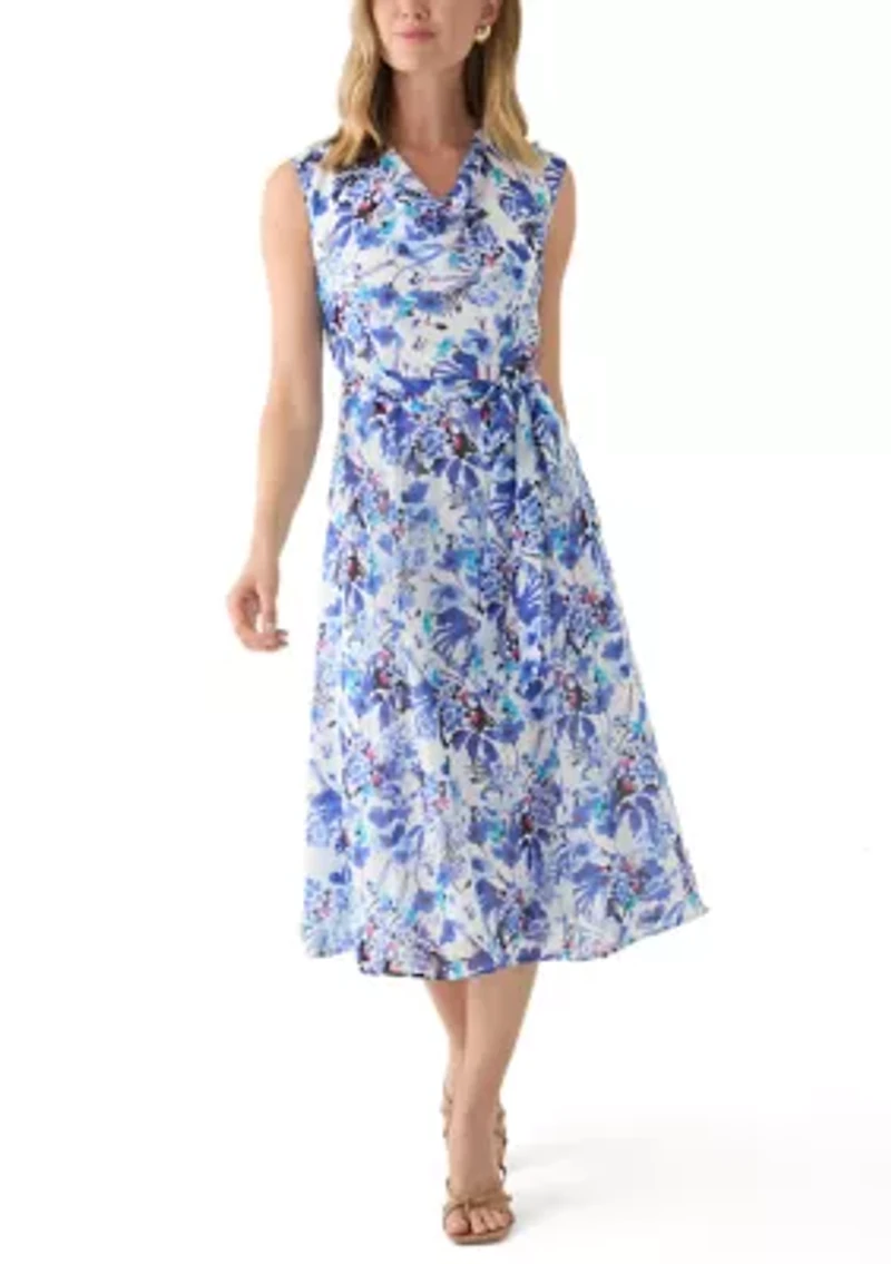 Petite Sleeveless Cowl Neck Floral Midi Dress