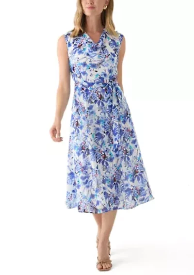 Petite Sleeveless Cowl Neck Floral Midi Dress