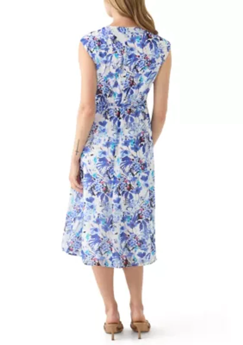 Petite Sleeveless Cowl Neck Floral Midi Dress