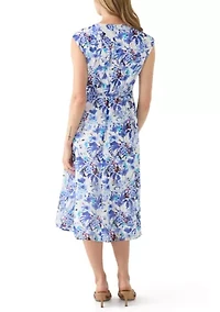 Petite Sleeveless Cowl Neck Floral Midi Dress