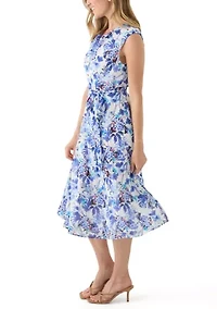 Petite Sleeveless Cowl Neck Floral Midi Dress