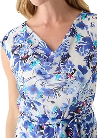 Petite Sleeveless Cowl Neck Floral Midi Dress