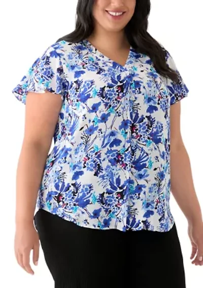 Plus Flutter Sleeve Blouse