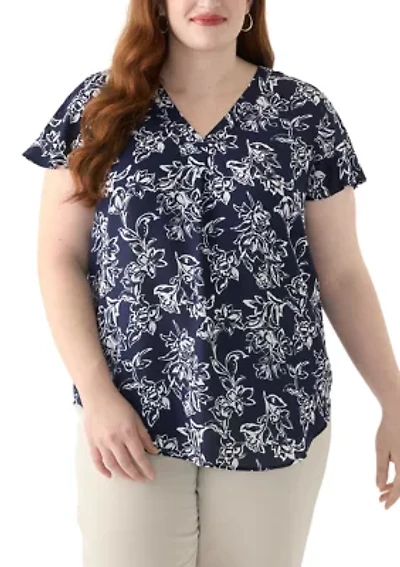 Plus Flutter Sleeve Blouse