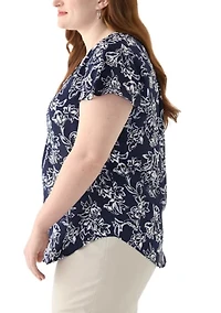Plus Flutter Sleeve Blouse