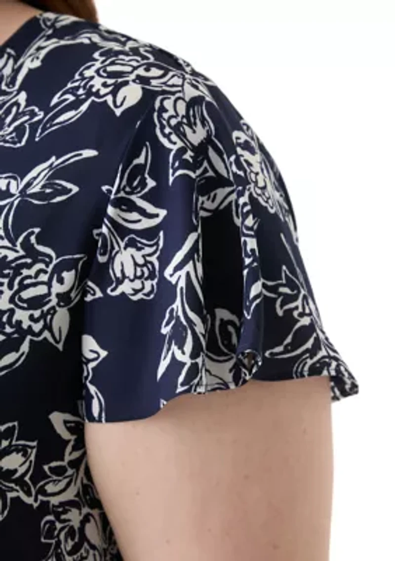 Plus Flutter Sleeve Blouse