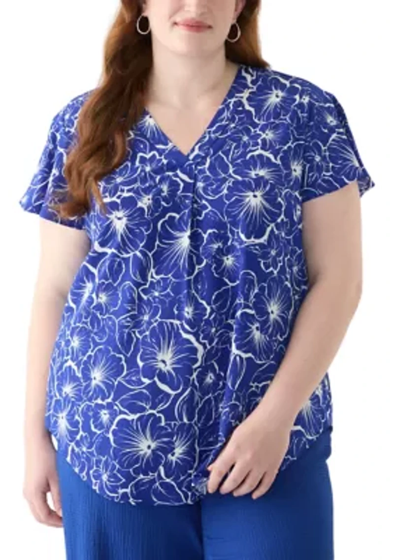 Plus Flutter Sleeve Blouse
