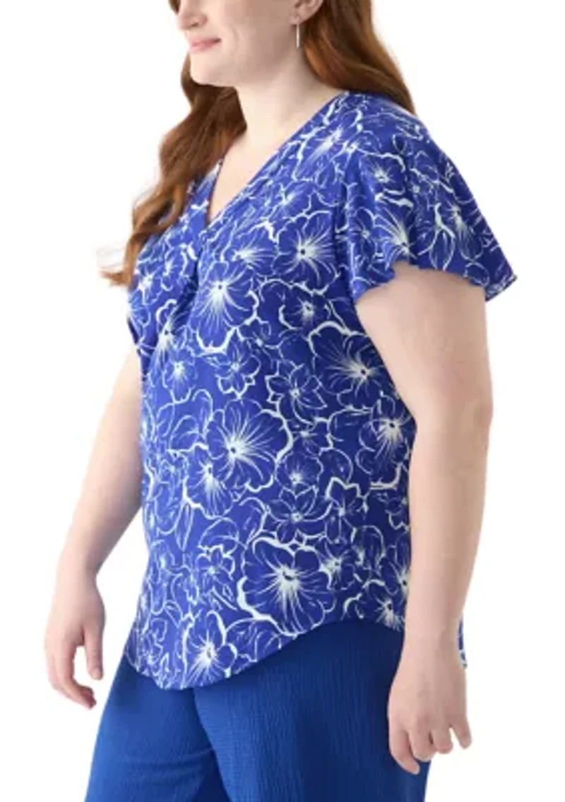 Plus Flutter Sleeve Blouse