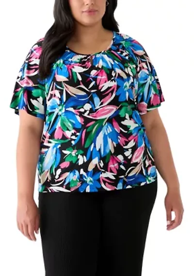 Plus Elbow Sleeve Keyhole Peasant Top