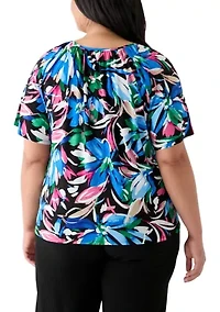 Plus Elbow Sleeve Keyhole Peasant Top