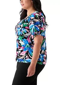 Plus Elbow Sleeve Keyhole Peasant Top