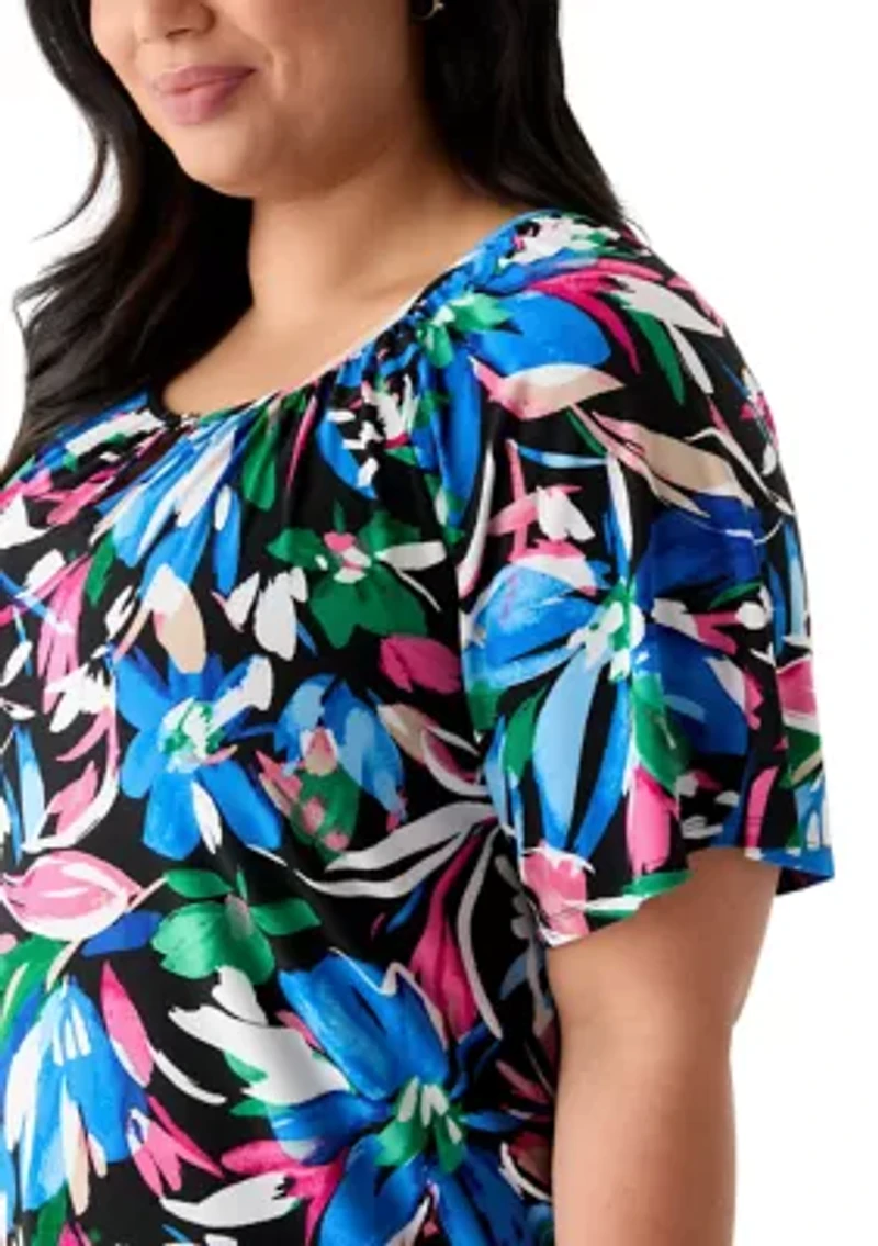 Plus Elbow Sleeve Keyhole Peasant Top