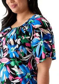 Plus Elbow Sleeve Keyhole Peasant Top