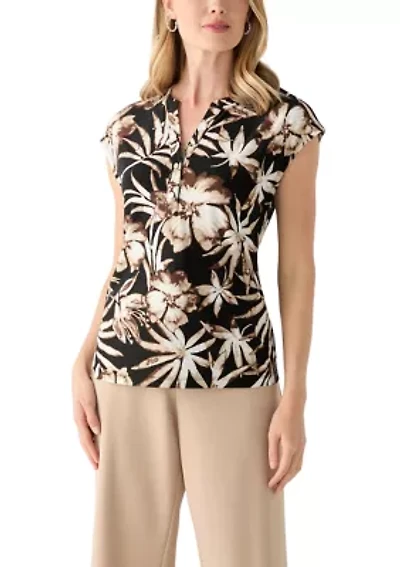 Petite Short Sleeve 2 Button Dolman Knit Blouse