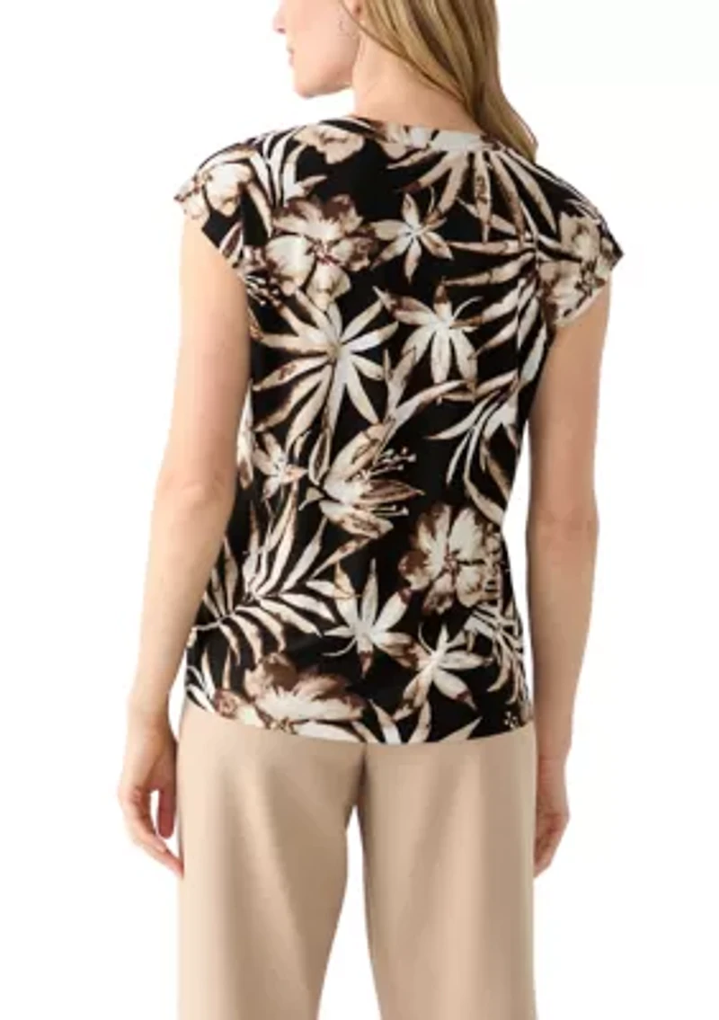 Petite Short Sleeve 2 Button Dolman Knit Blouse