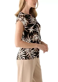 Petite Short Sleeve 2 Button Dolman Knit Blouse