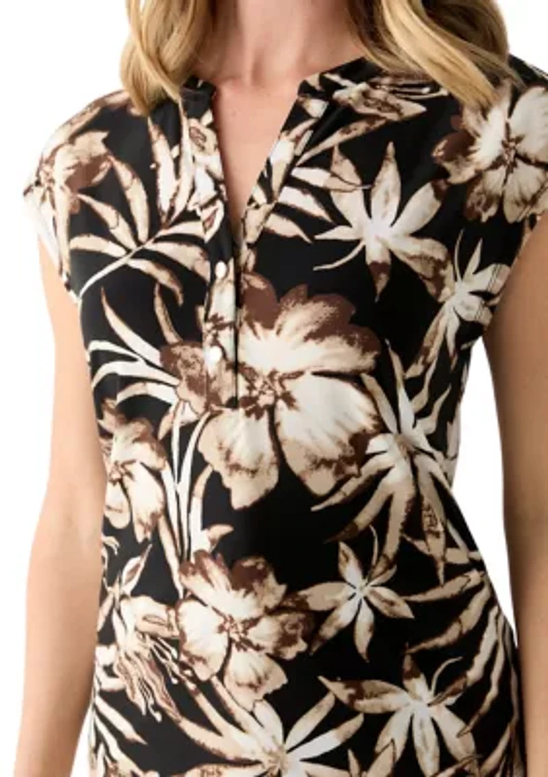 Petite Short Sleeve 2 Button Dolman Knit Blouse