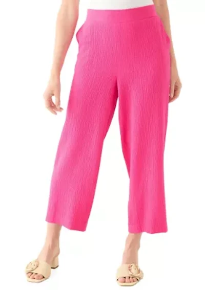 Petite Pull On Bubble Check Cropped Pants