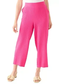 Petite Pull On Bubble Check Cropped Pants