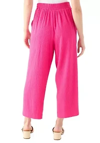 Petite Pull On Bubble Check Cropped Pants