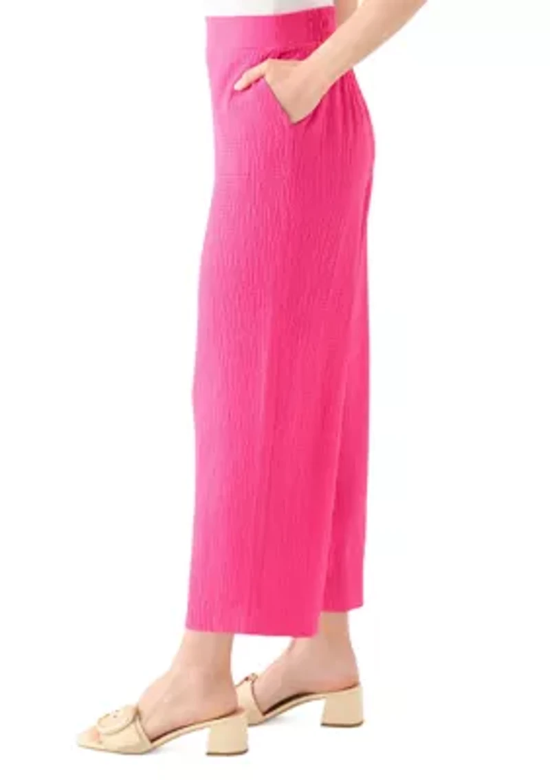 Petite Pull On Bubble Check Cropped Pants