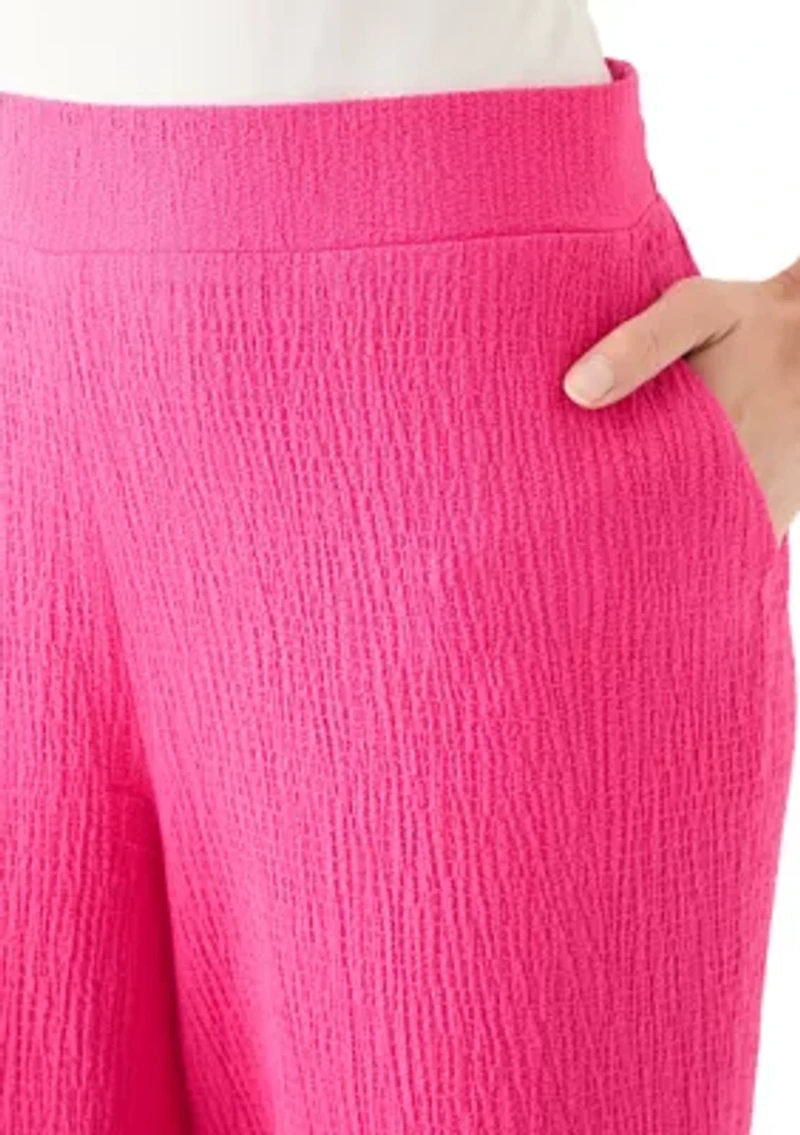Petite Pull On Bubble Check Cropped Pants