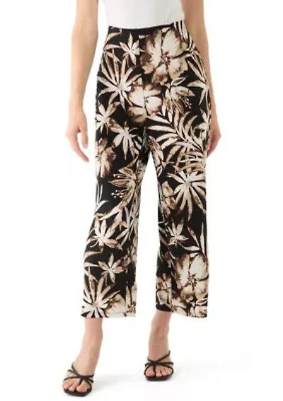 Petite Pull On Printed Wide Leg Cropped Pants