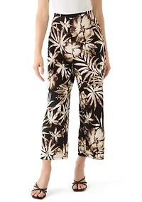 Petite Pull On Printed Wide Leg Cropped Pants
