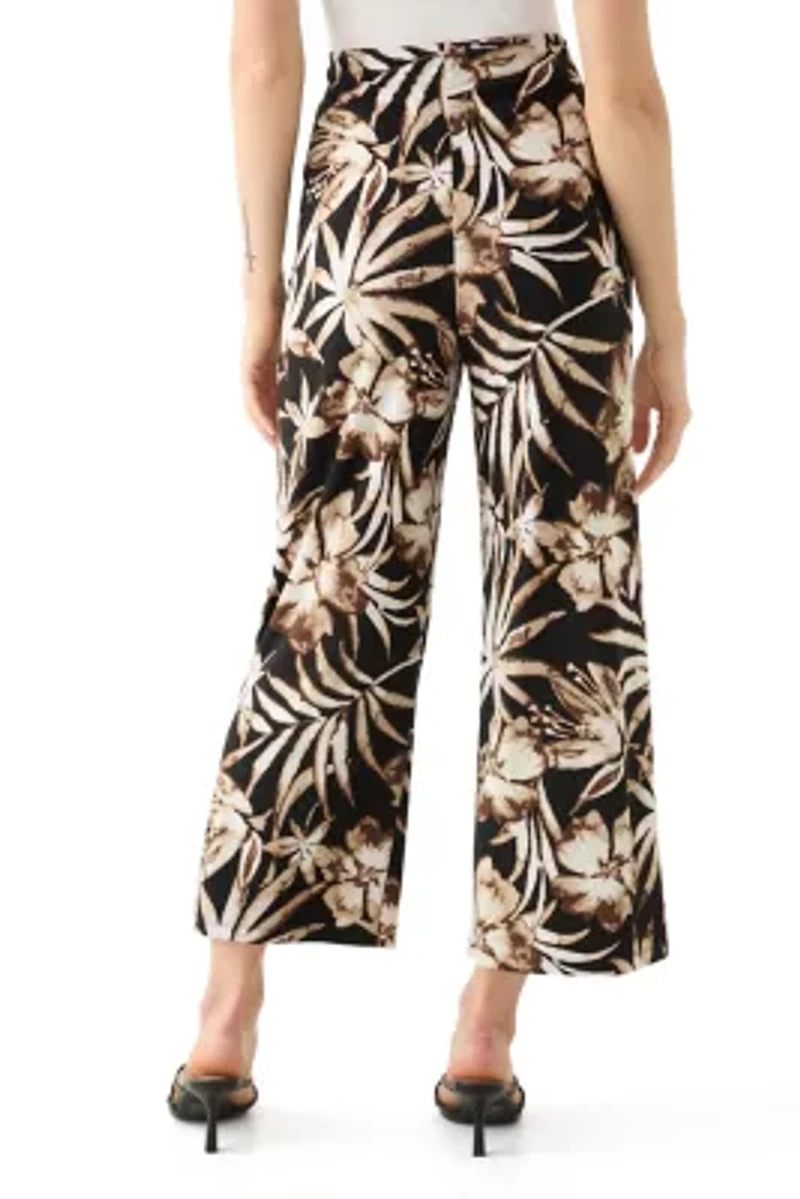 Petite Pull On Printed Wide Leg Cropped Pants