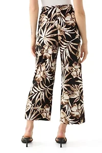 Petite Pull On Printed Wide Leg Cropped Pants