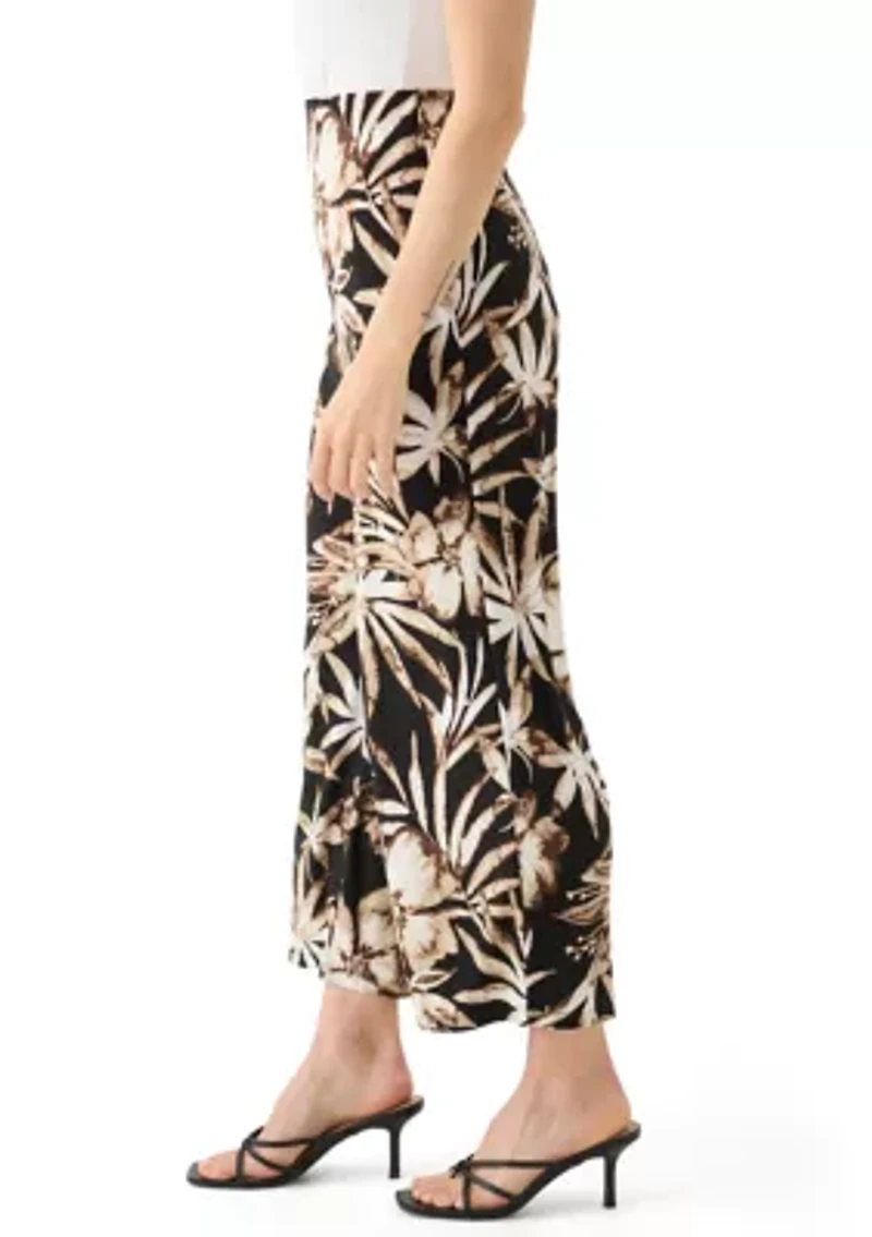 Petite Pull On Printed Wide Leg Cropped Pants