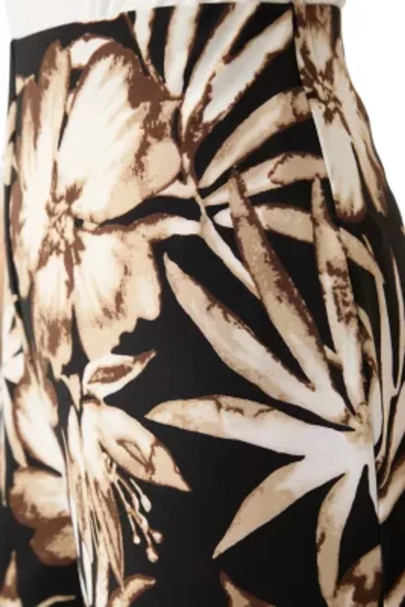 Petite Pull On Printed Wide Leg Cropped Pants