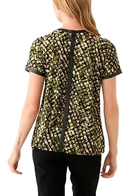 Petite Short Sleeve Button Back Knit