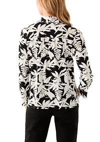Petite 3/4 Roll Tab Sleeve Printed Collared Blouse