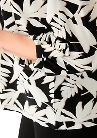 Petite 3/4 Roll Tab Sleeve Printed Collared Blouse