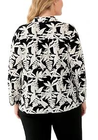 Plus 3/4 Sleeve Button Down Blouse