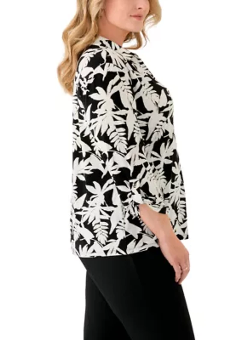 Plus 3/4 Sleeve Button Down Blouse