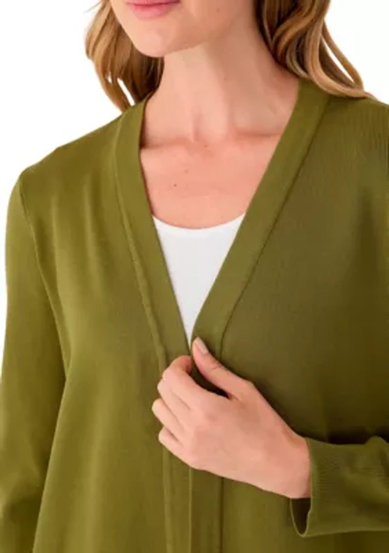 Petite Long Sleeve Open Front Cardigan